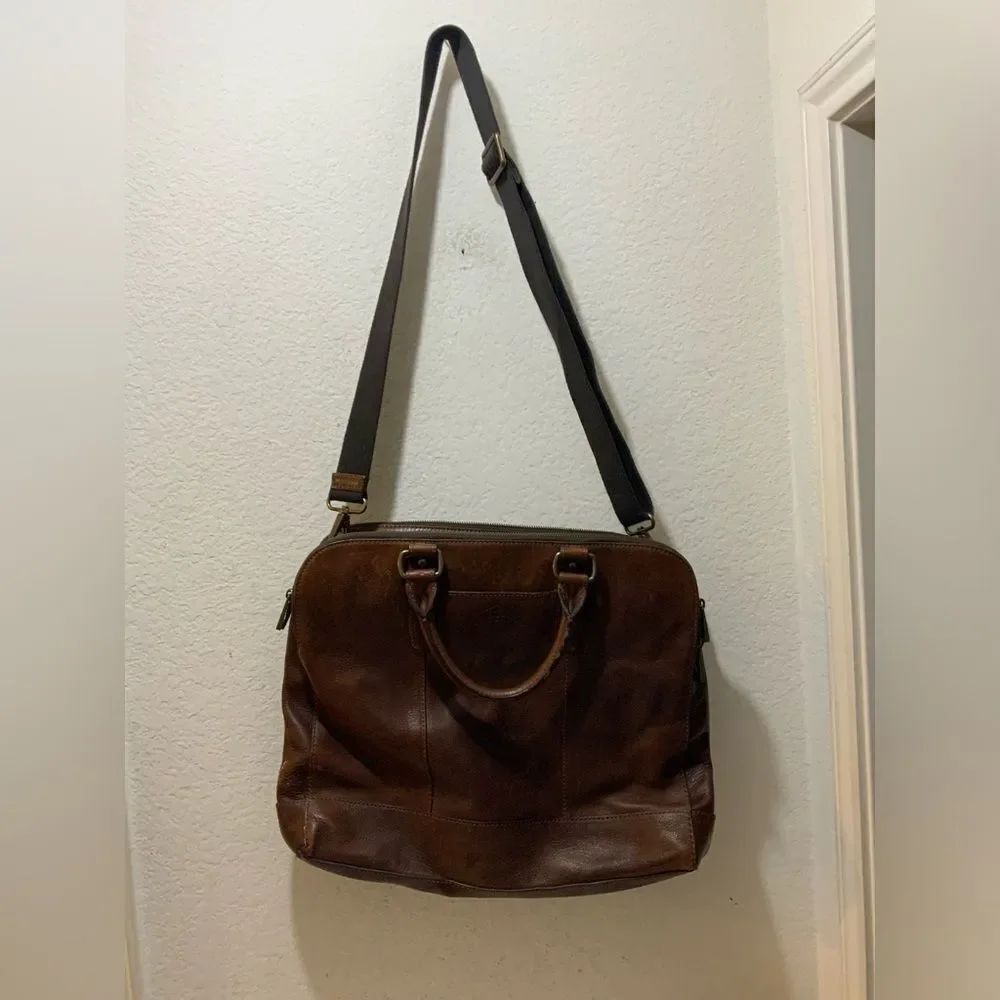 Fossil Briefcase Mens Brown Leather Bag Laptop Messenger
